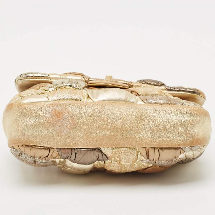 Pre Owned Chanel Gold/Silver Bubbling Leather Medium Classic Single Flap Bag