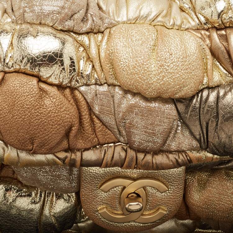 Pre Owned Chanel Gold/Silver Bubbling Leather Medium Classic Single Flap Bag