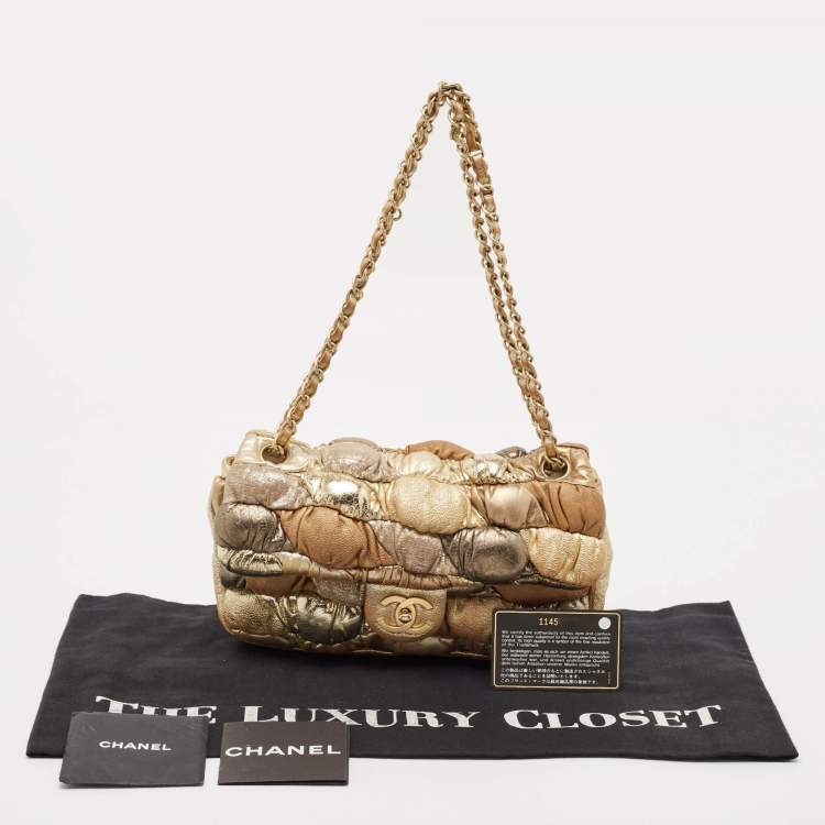 Pre Owned Chanel Gold/Silver Bubbling Leather Medium Classic Single Flap Bag
