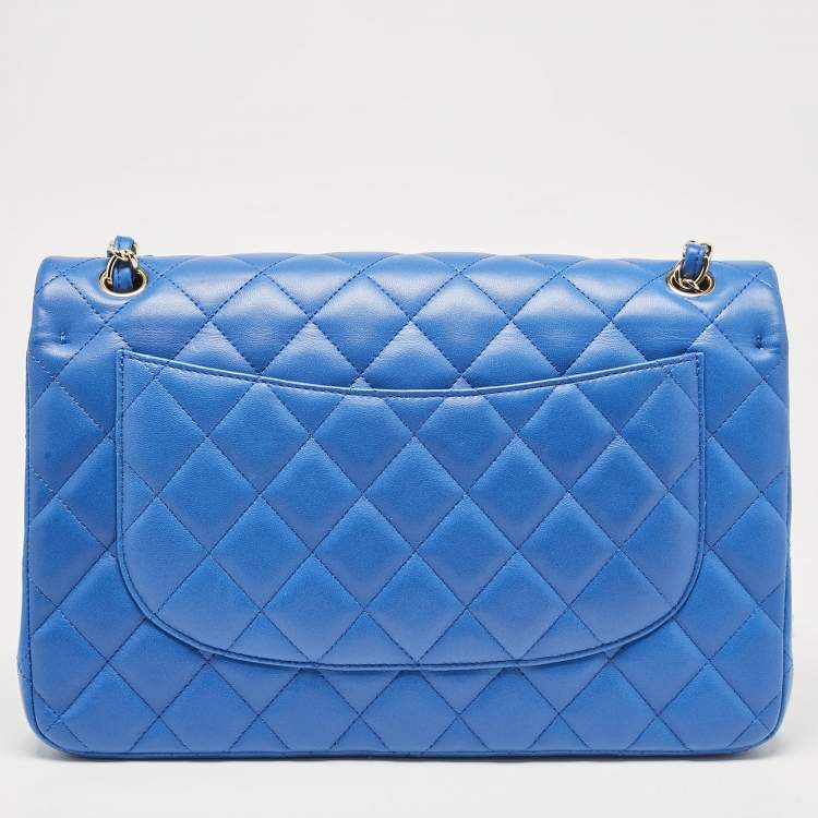 Pre Owned Chanel Blue Quilted Leather Jumbo Classic Double Flap Bag