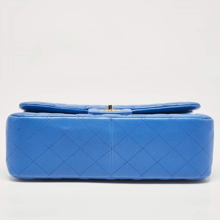 Pre Owned Chanel Blue Quilted Leather Jumbo Classic Double Flap Bag