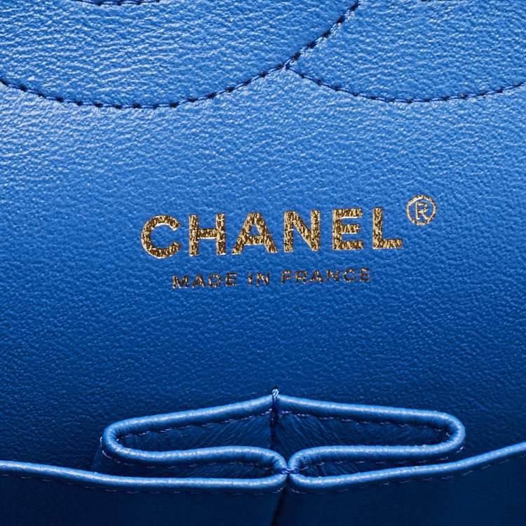 Pre Owned Chanel Blue Quilted Leather Jumbo Classic Double Flap Bag