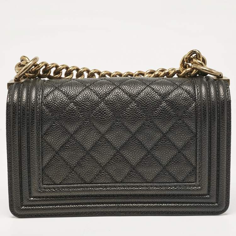 Pre Owned Chanel Black Caviar Leather Small Boy Flap Bag