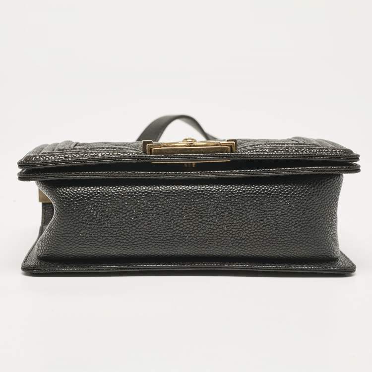 Pre Owned Chanel Black Caviar Leather Small Boy Flap Bag