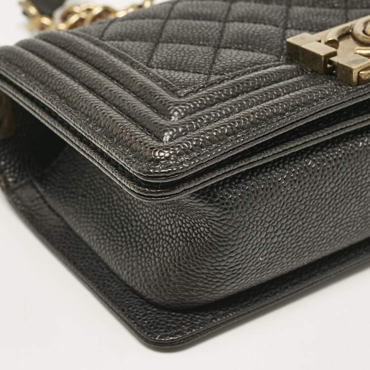 Pre Owned Chanel Black Caviar Leather Small Boy Flap Bag