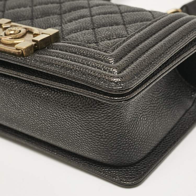 Pre Owned Chanel Black Caviar Leather Small Boy Flap Bag