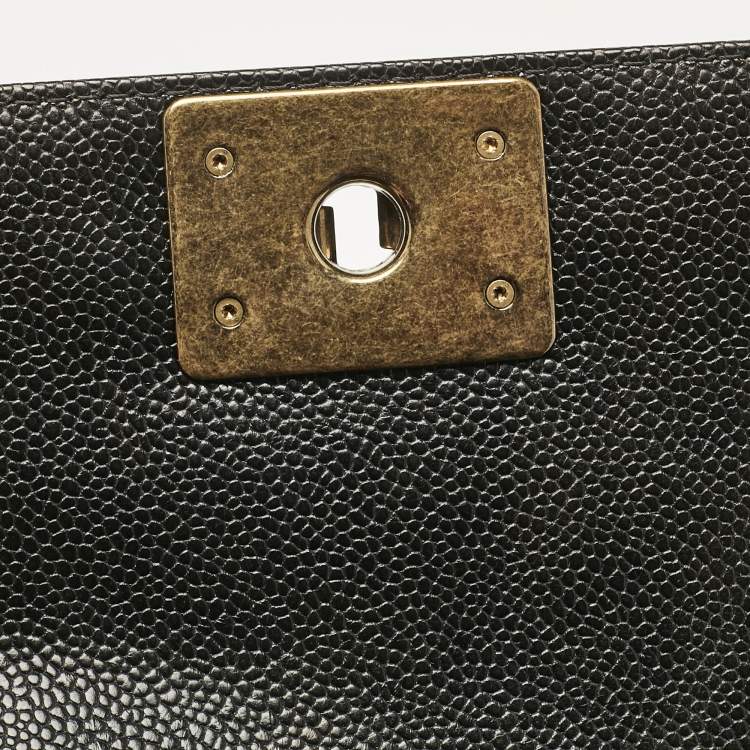 Pre Owned Chanel Black Caviar Leather Small Boy Flap Bag