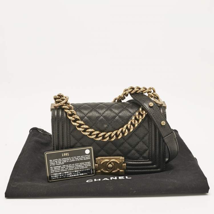 Pre Owned Chanel Black Caviar Leather Small Boy Flap Bag
