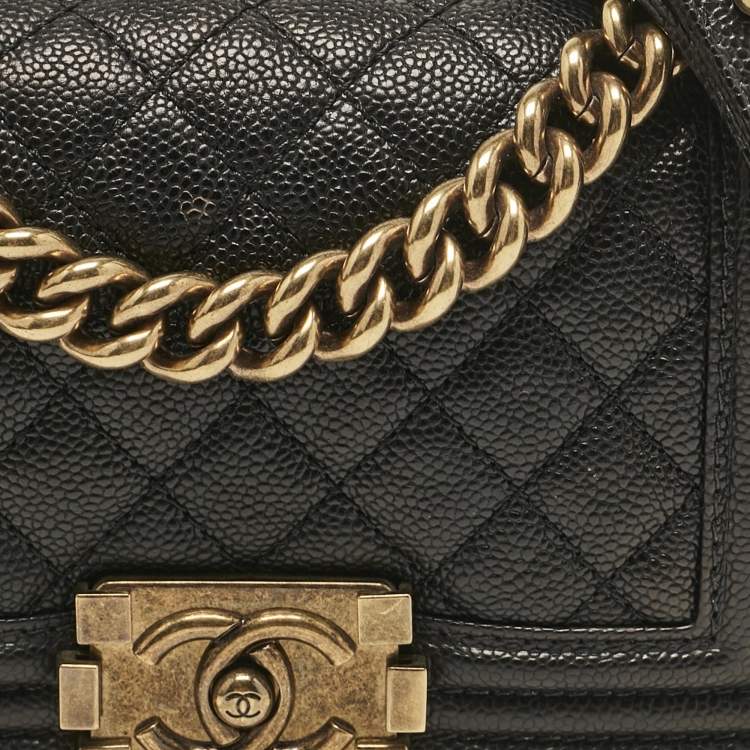 Pre Owned Chanel Black Caviar Leather Small Boy Flap Bag