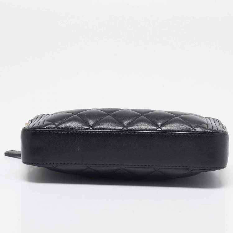 Pre Owned Chanel Black Quilted Leather Boy Double Zip Wallet On Chain