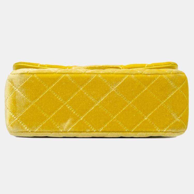 Pre Owned Chanel Yellow Mini Rectangular Classic Velvet Single Flap Bag