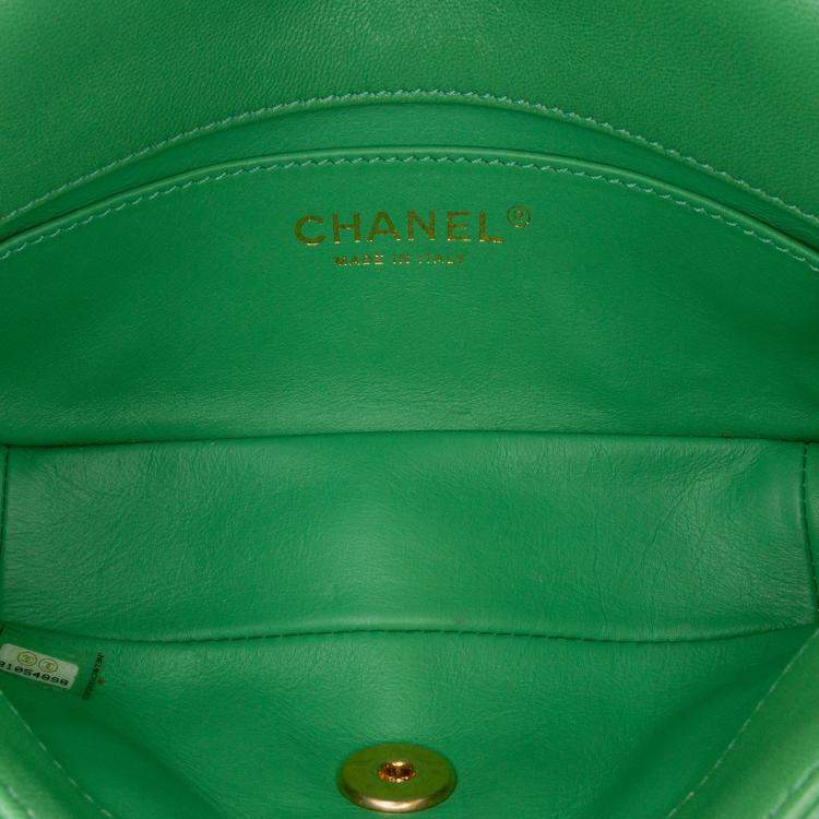 Pre Owned Chanel Green Small Quilted Lambskin Chain Is More Flap Bag