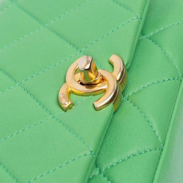 Pre Owned Chanel Green Small Quilted Lambskin Chain Is More Flap Bag