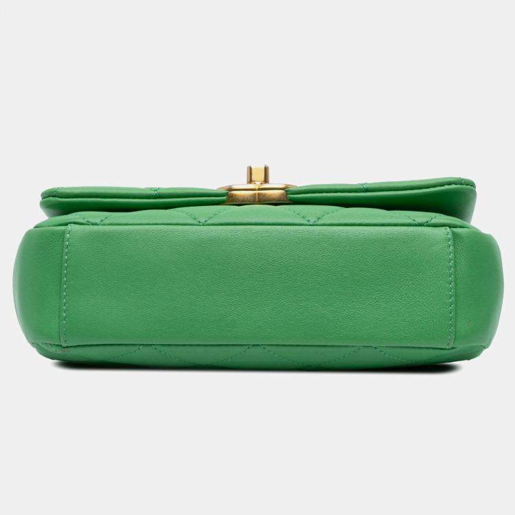 Pre Owned Chanel Green Small Quilted Lambskin Chain Is More Flap Bag