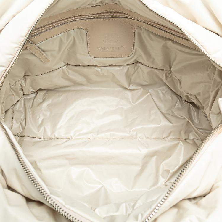 Pre Owned Chanel White Nylon Tweed Printed Coco Cocoon Tote Bag