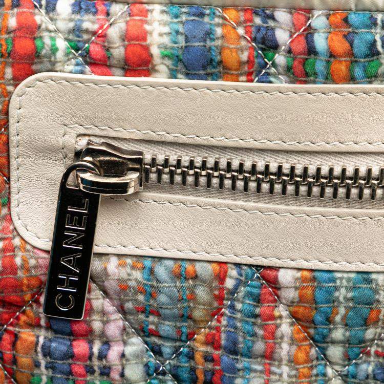 Pre Owned Chanel White Nylon Tweed Printed Coco Cocoon Tote Bag