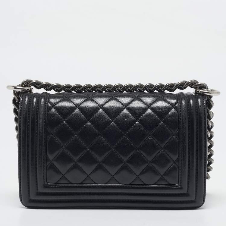 Pre Owned Chanel Black Quilted Leather Small Boy Flap Bag