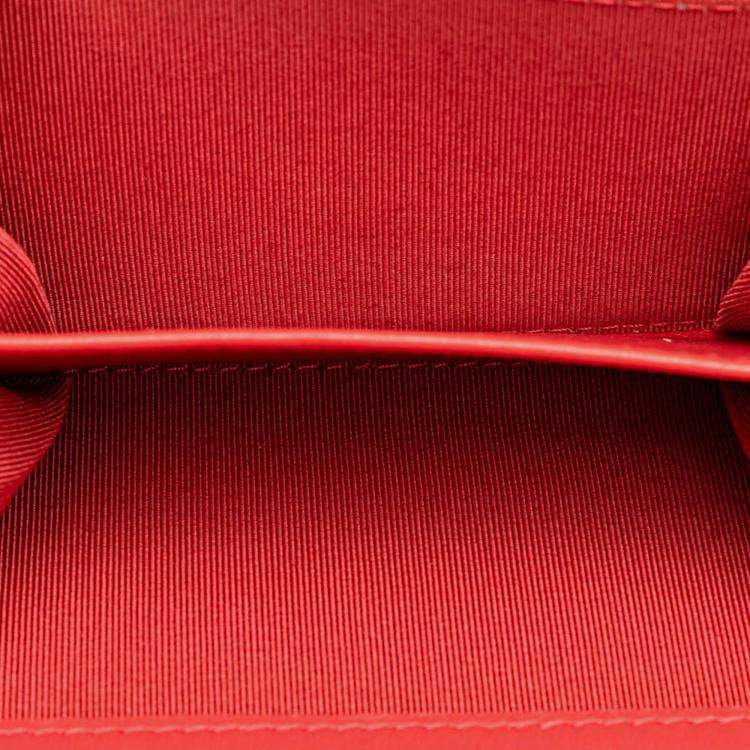 Pre Owned Chanel Red Quilted Lambskin Flap Card Holder on Chain