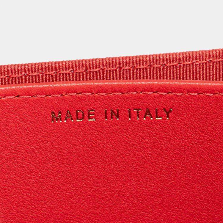 Pre Owned Chanel Red Quilted Lambskin Flap Card Holder on Chain