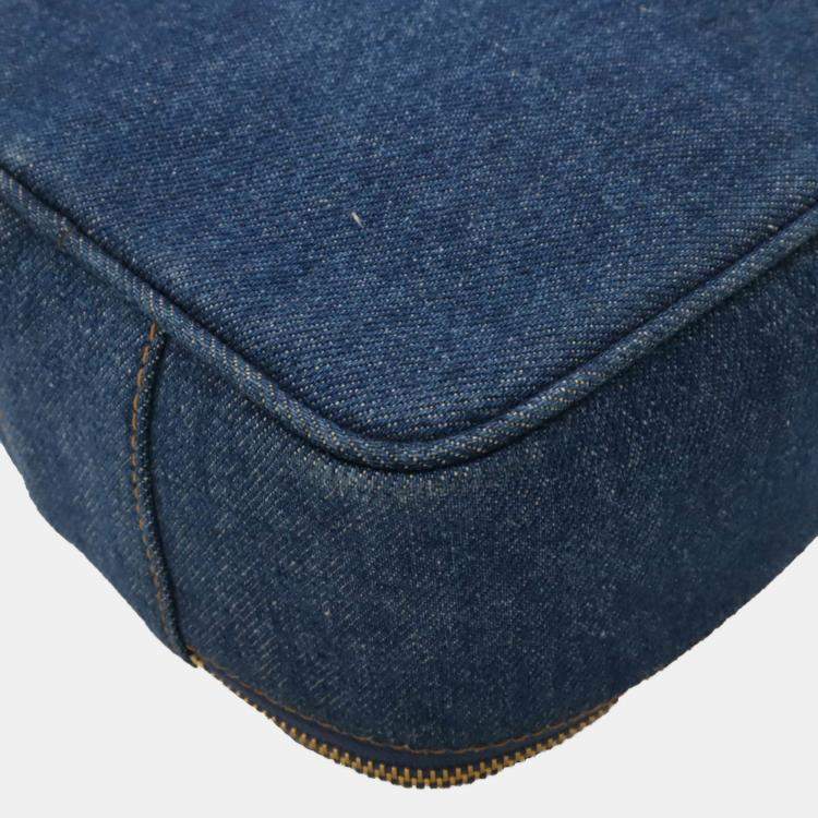 Pre Owned Chanel Coco Mark Denim Vanity Bag Handbag Blue