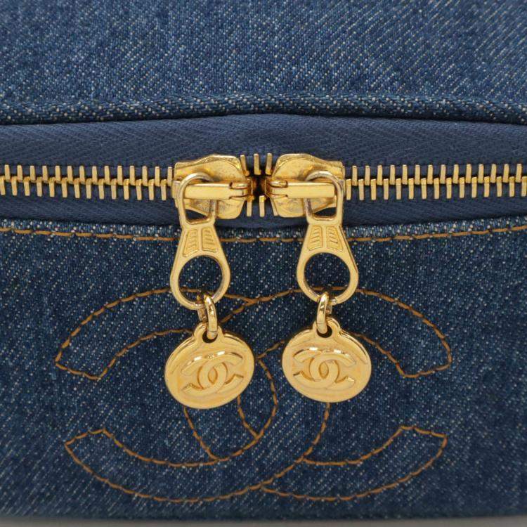 Pre Owned Chanel Coco Mark Denim Vanity Bag Handbag Blue