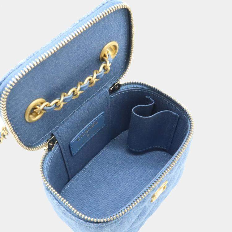 Pre Owned Chanel Denim Blue Matelasse Small Vanity Coco Ball Chain Shoulder Bag 