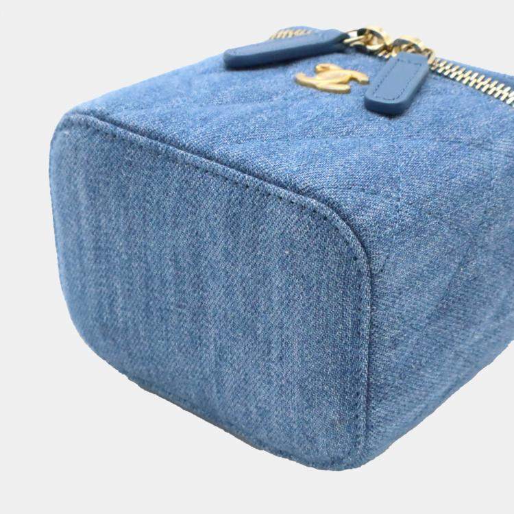 Pre Owned Chanel Denim Blue Matelasse Small Vanity Coco Ball Chain Shoulder Bag 