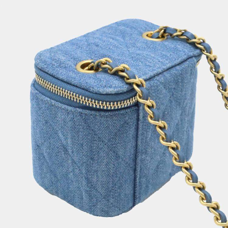 Pre Owned Chanel Denim Blue Matelasse Small Vanity Coco Ball Chain Shoulder Bag 