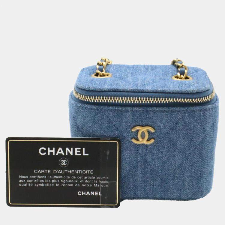 Pre Owned Chanel Denim Blue Matelasse Small Vanity Coco Ball Chain Shoulder Bag 