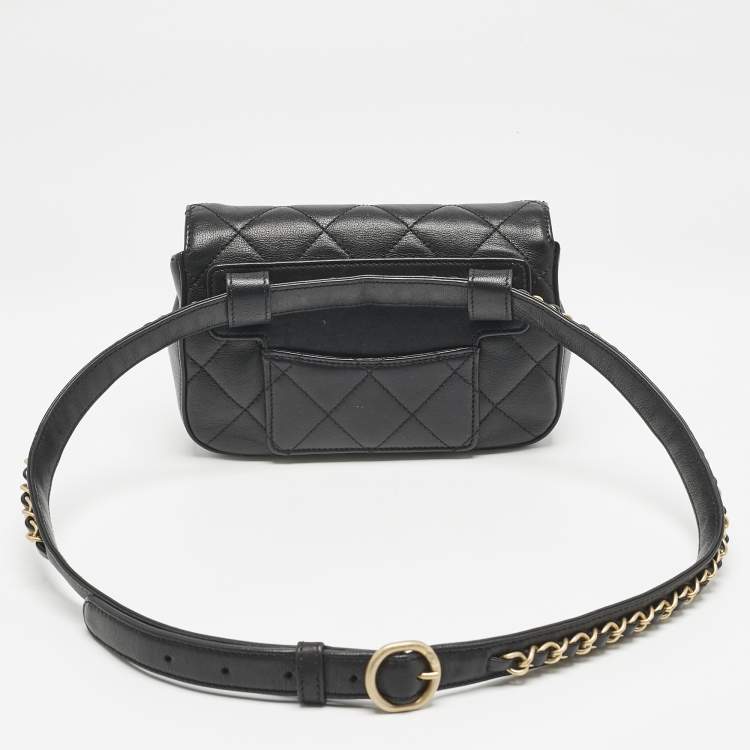 Pre Owned Chanel Black Quilted Leather Chain Infinity Belt Bag
