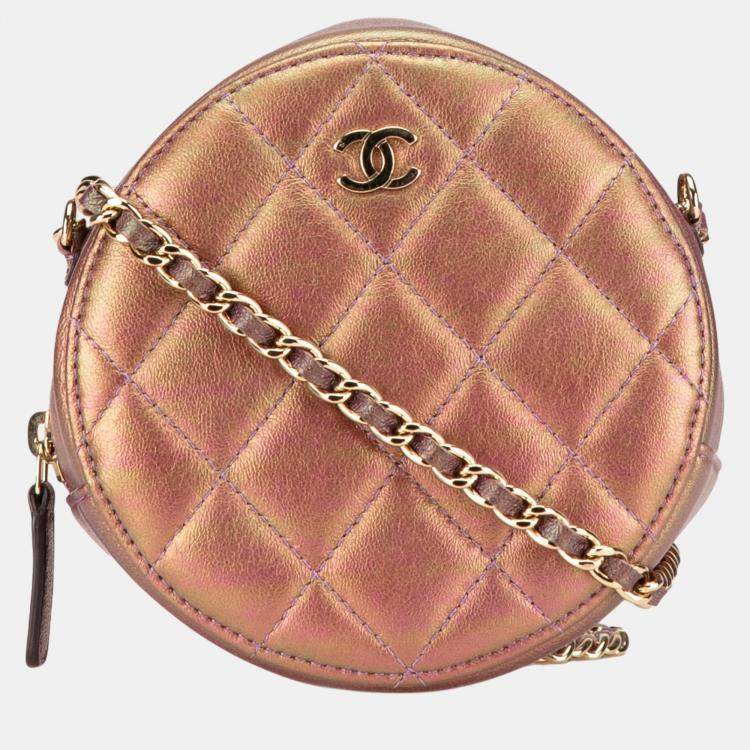 Pre Owned Chanel Purple Iridescent Lambskin Round Clutch with Chain Bag