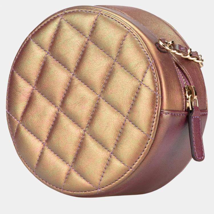 Pre Owned Chanel Purple Iridescent Lambskin Round Clutch with Chain Bag