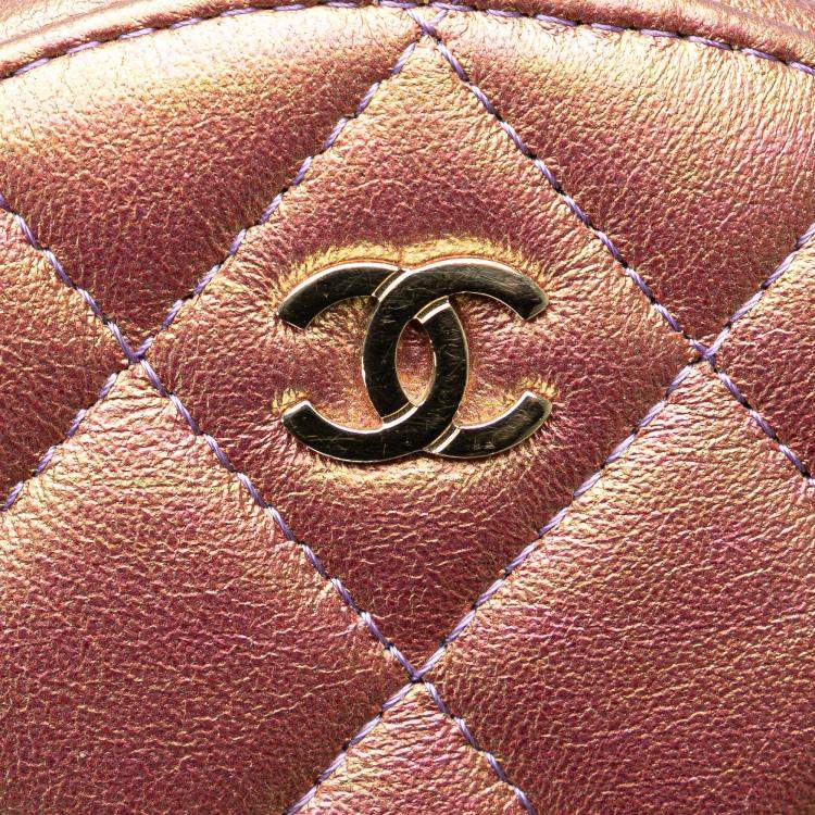 Pre Owned Chanel Purple Iridescent Lambskin Round Clutch with Chain Bag