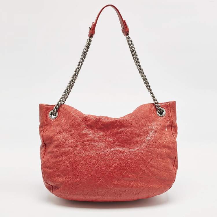 Pre Owned Chanel Red Quilted Caviar Leather Simply CC Hobo