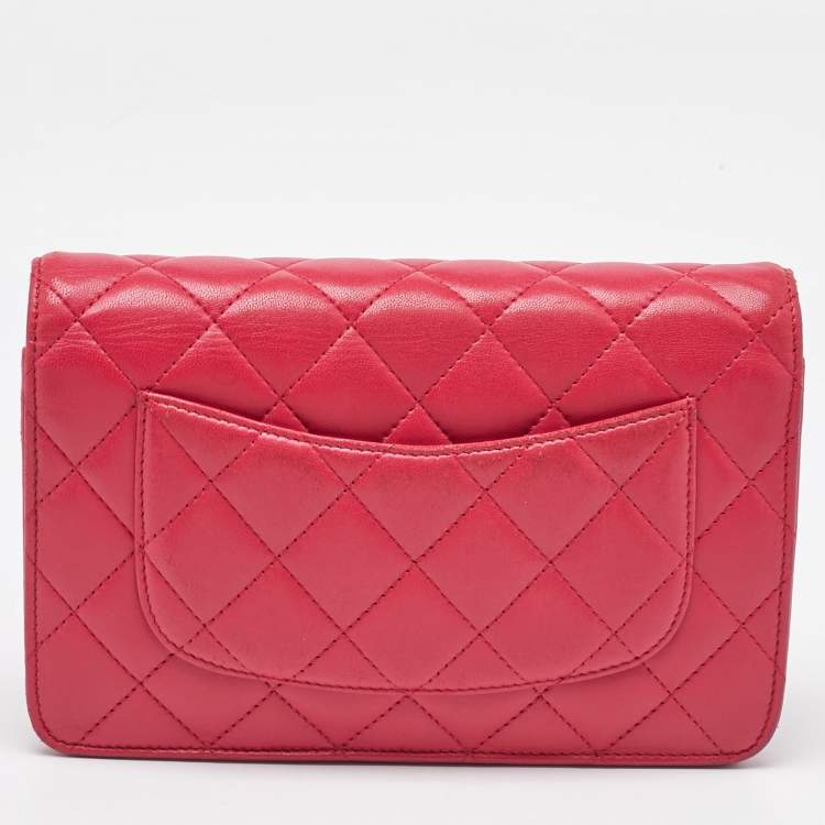 Pre Owned Chanel Rose Pink Quilted Leather Classic WOC Clutch Bag