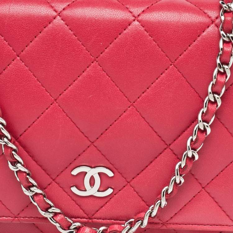 Pre Owned Chanel Rose Pink Quilted Leather Classic WOC Clutch Bag