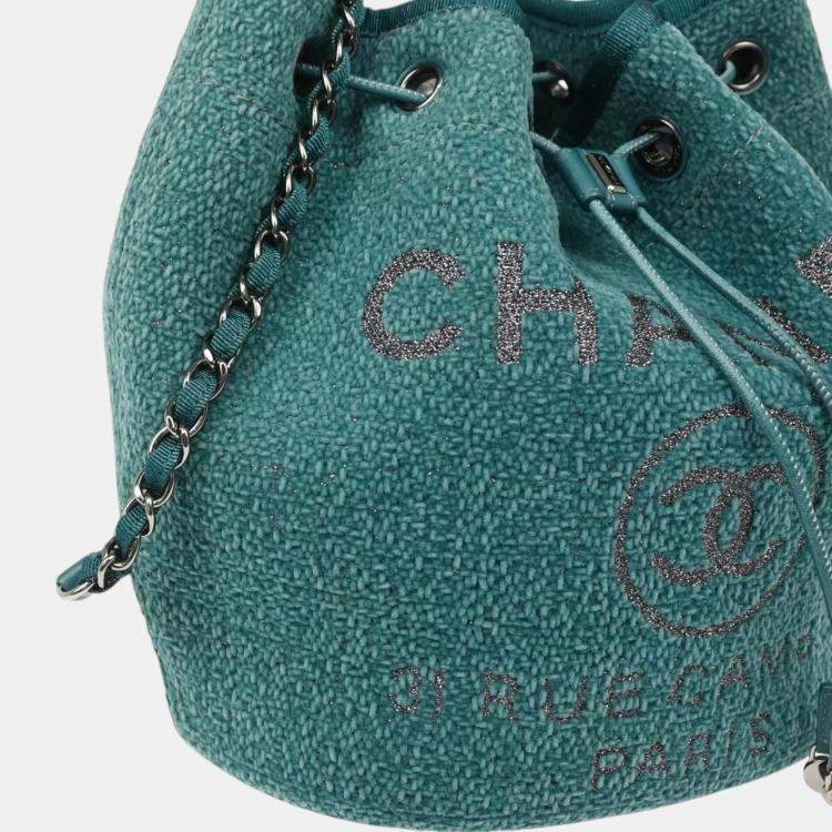 Pre Owned Chanel Green Fabric Deauville Bucket Bag