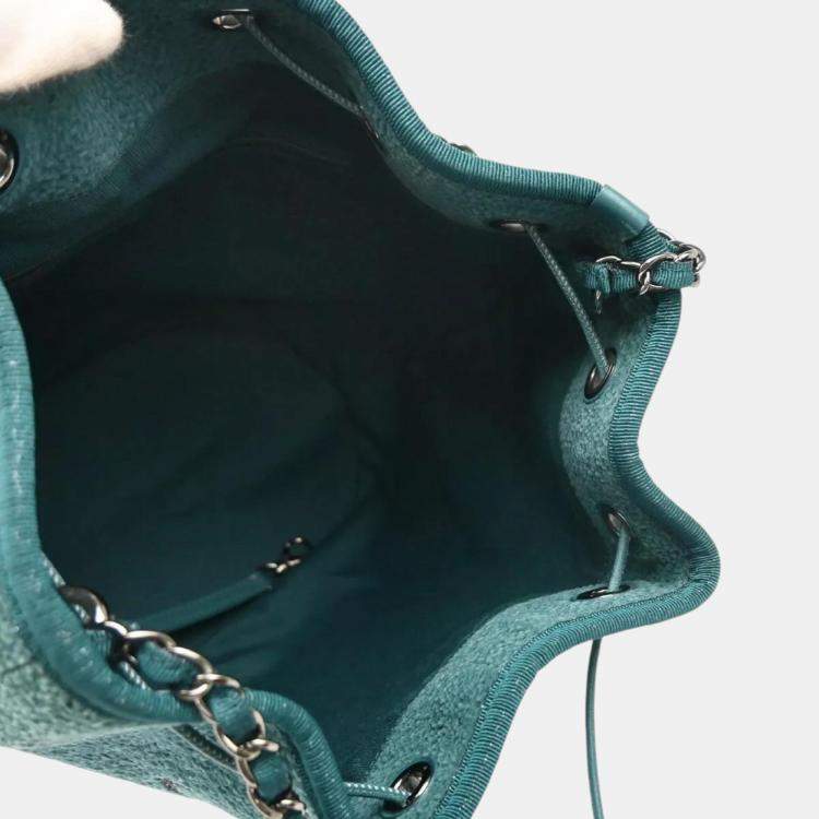 Pre Owned Chanel Green Fabric Deauville Bucket Bag