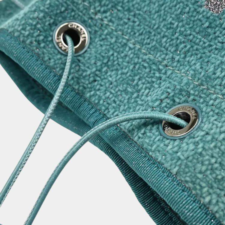 Pre Owned Chanel Green Fabric Deauville Bucket Bag