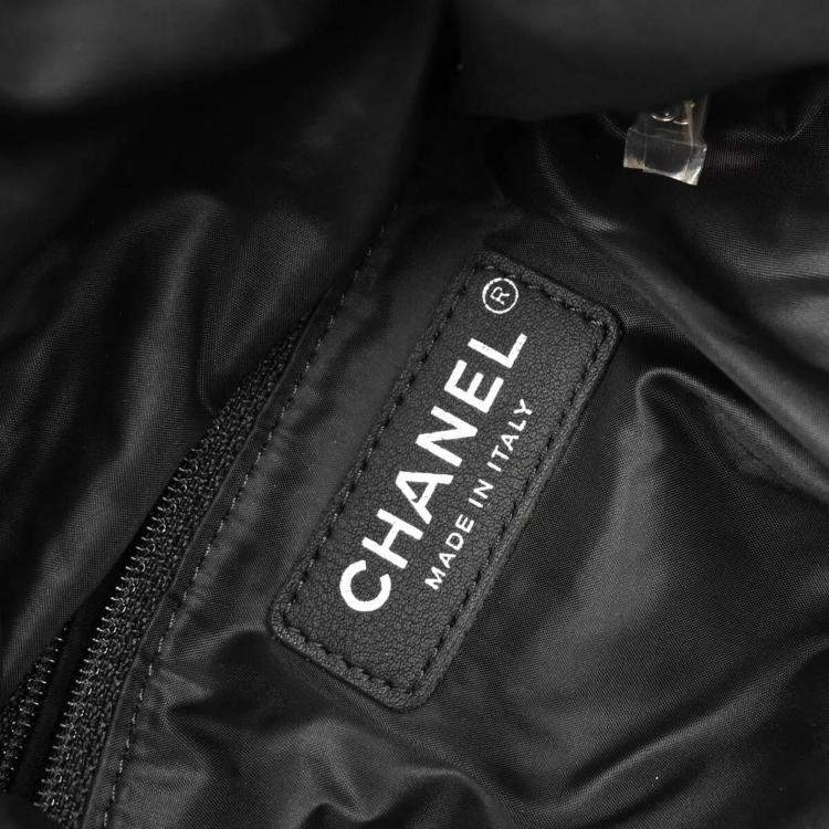 Pre Owned Chanel White Black Wool Nylon Backpack 