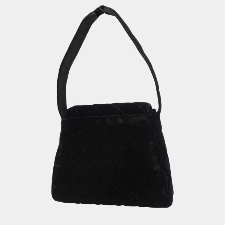 Pre Owned Chanel Black Velvet Shoulder Bag