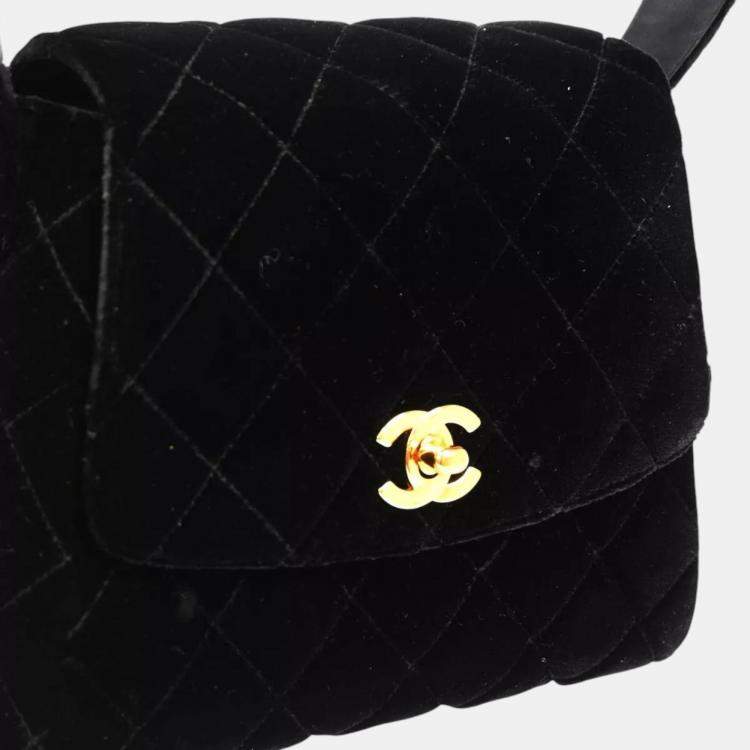 Pre Owned Chanel Black Velvet Shoulder Bag