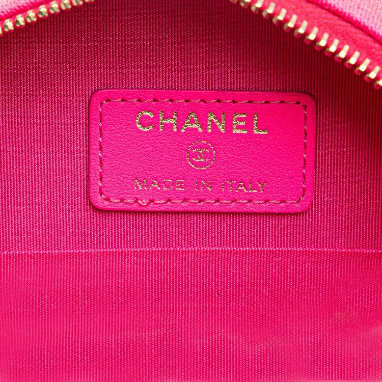 Pre Owned Chanel Pink Jersey 19 Round Clutch on Chain Bag