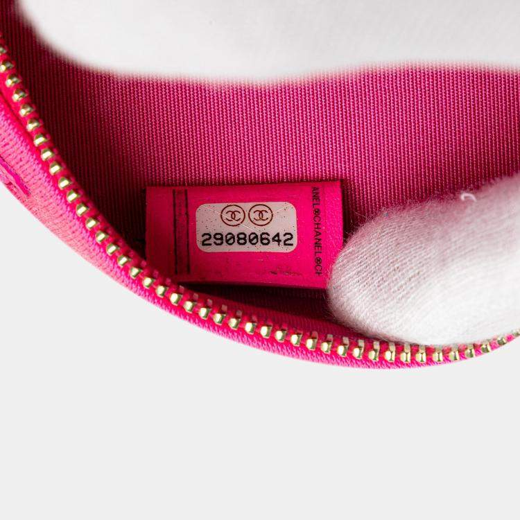 Pre Owned Chanel Pink Jersey 19 Round Clutch on Chain Bag