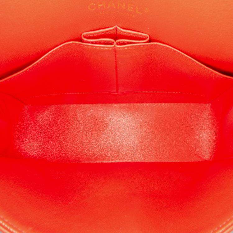 Pre Owned Chanel Orange Chevron Quilted Lambskin Small Classic Double Flap Bag