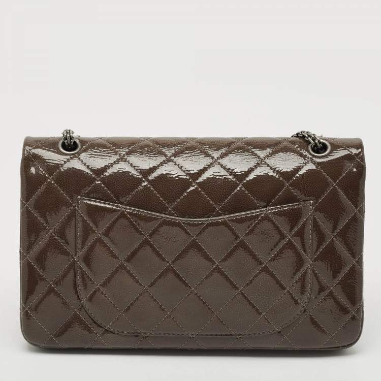 Pre Owned Chanel Olive Green Quilted Patent Leather Classic 227 Reissue 2.55 Flap Bag