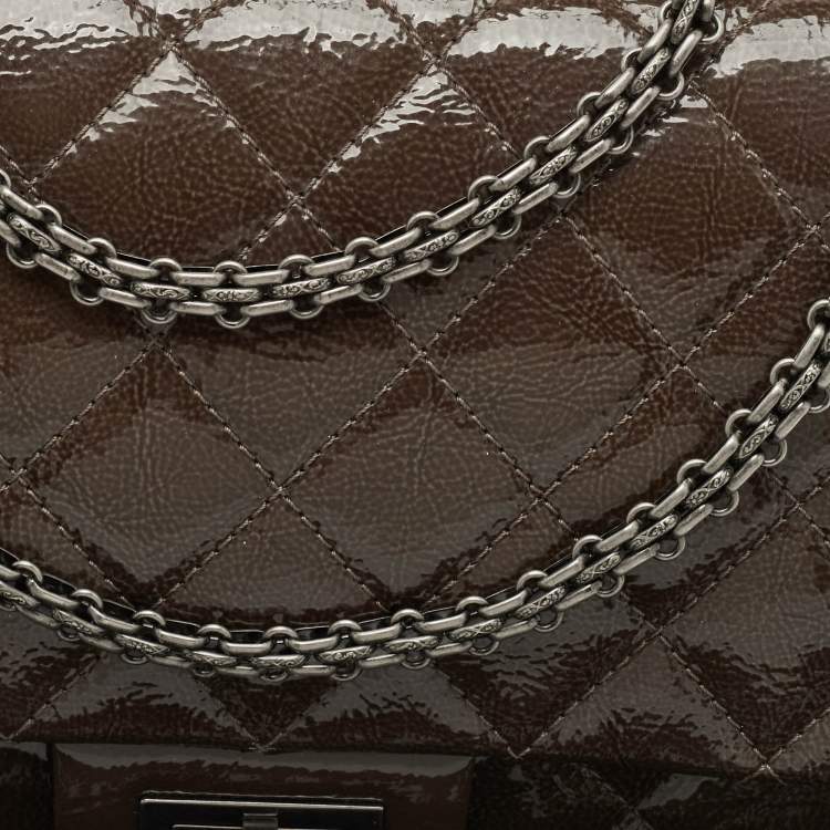 Pre Owned Chanel Olive Green Quilted Patent Leather Classic 227 Reissue 2.55 Flap Bag