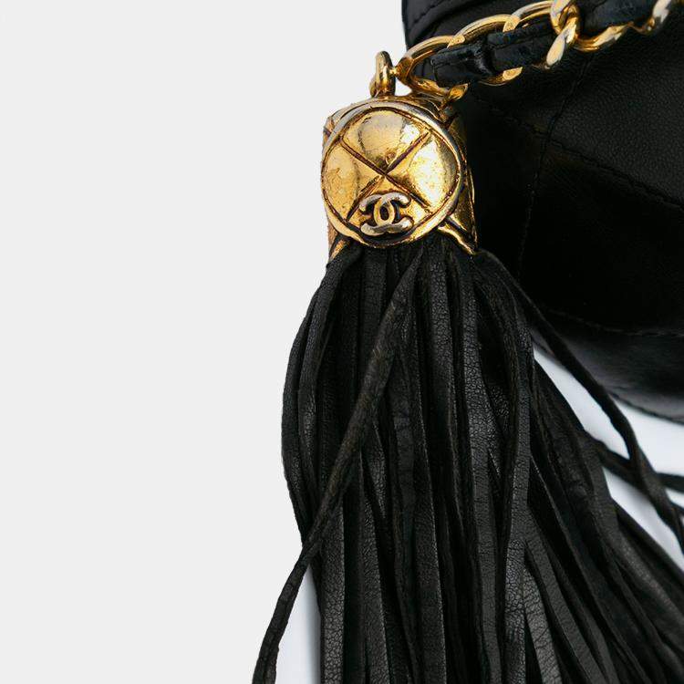 Pre Owned Chanel Black Quilted Lambskin Tassel Vanity Case