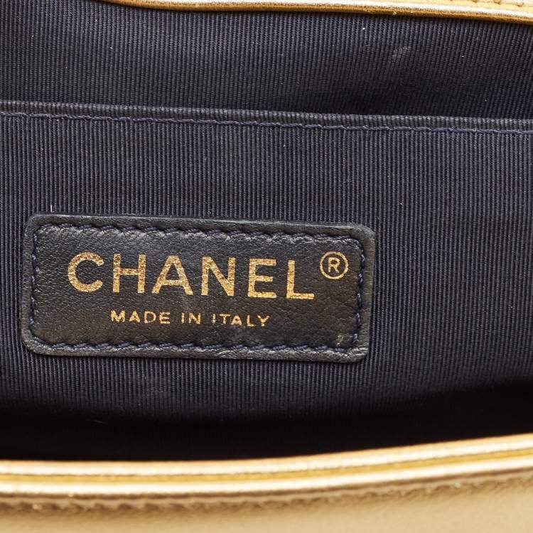 Pre Owned Chanel Gold/Red Cube Embossed Leather Medium Boy Flap Bag