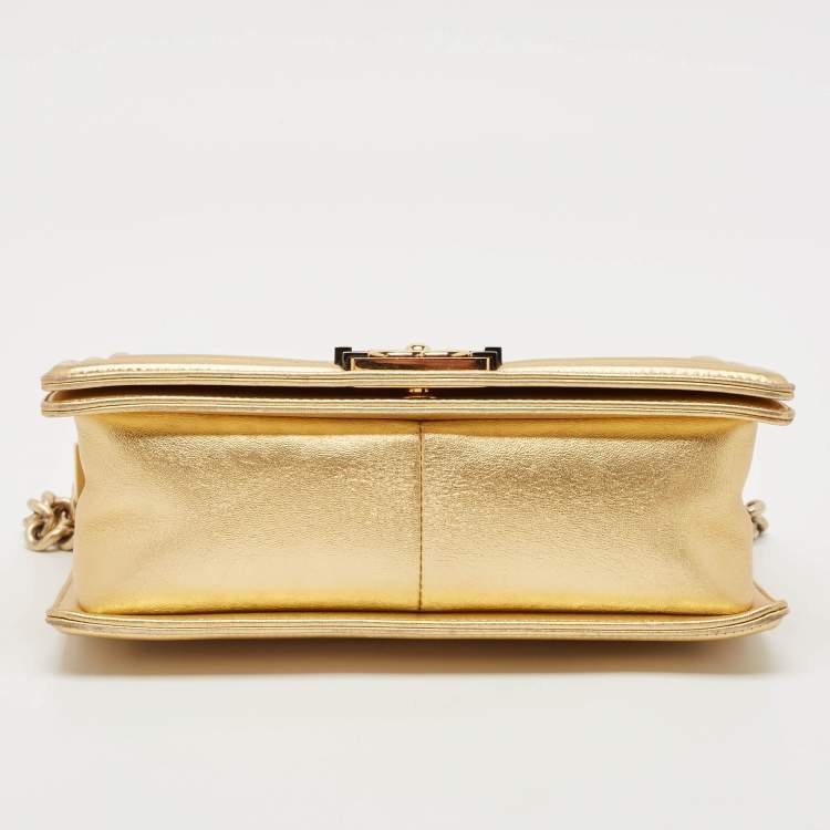 Pre Owned Chanel Gold/Red Cube Embossed Leather Medium Boy Flap Bag